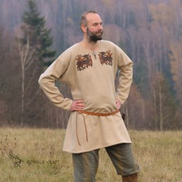 Wolltunika mit Stickerei, Wikinger – Beige