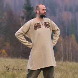 Wolltunika mit Stickerei, Wikinger – Beige