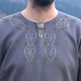 Wikinger-Leinentunika mit Mammen-Stickerei – Grau