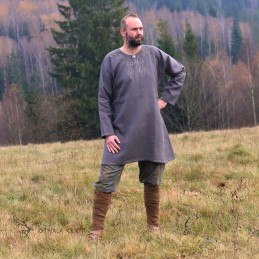 Wikinger-Leinentunika mit Mammen-Stickerei – Grau