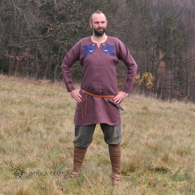 Leinentunika mit Stickerei, Wikinger – Pflaume (111154)