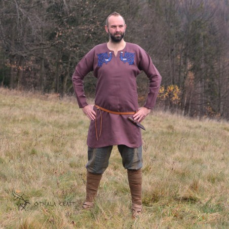 Leinentunika mit Stickerei, Wikinger – Pflaume (111154)