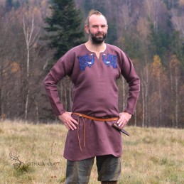 Leinentunika mit Stickerei, Wikinger – Pflaume (111154)