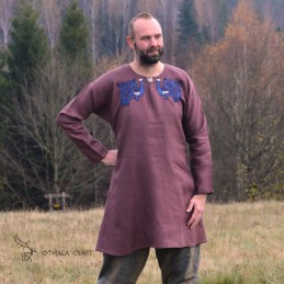Leinentunika mit Stickerei, Wikinger – Pflaume (111154)