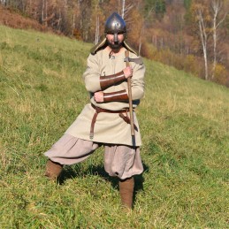 Simple T-tunic made of 100 % linen fabric in natural color. Shape based on a find from Birka (Sweden), 8th-9th cent