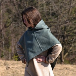Woolen hood from Skjoldehamn, green-blue diamond weave