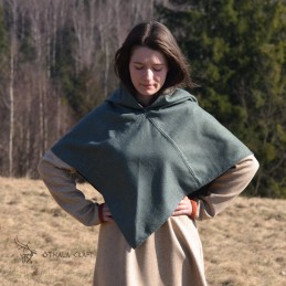 Woolen hood from Skjoldehamn, green-blue diamond weave