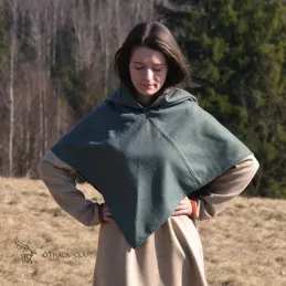 Woolen hood from Skjoldehamn - green-blue diamond weave