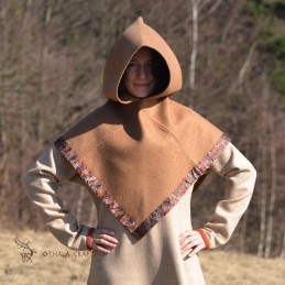 Beautiful Viking hood in light brown color, decorated with Byzantine silk
