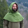 The shape of the hood is based on a find from Hedeby. Sewn high under the throat to protect from wind and cold.