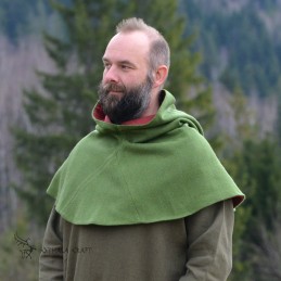 Woolen hood from Hedeby, green/burgundy red