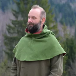 Woolen hood from Hedeby - green/burgundy red