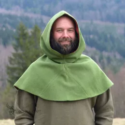 Woolen hood from Hedeby - green/burgundy red
