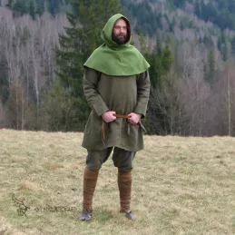 Woolen hood from Hedeby - green/burgundy red