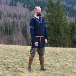 Wolltunika mit Stickerei, Wikinger – Dunkelblau