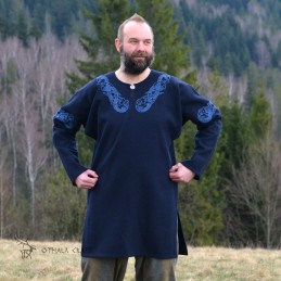 Wolltunika mit Stickerei, Wikinger – Dunkelblau