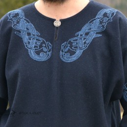 Wolltunika mit Stickerei, Wikinger – Dunkelblau