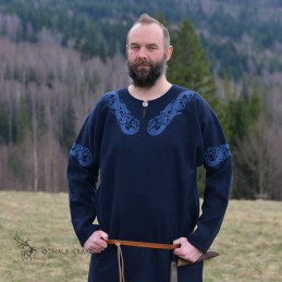 Wolltunika mit Stickerei, Wikinger – Dunkelblau