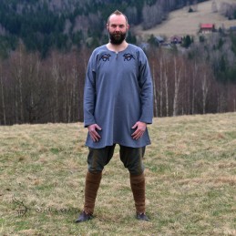 Leinentunika mit Stickerei, Wikinger – Grau (111160)