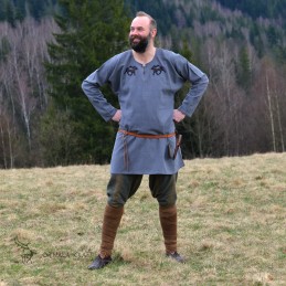 Linen tunic with embroidery, Viking – Grey (111160)