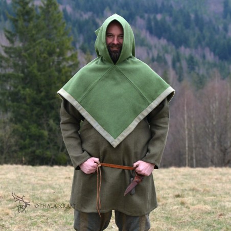 Beautiful Viking hood in green color.