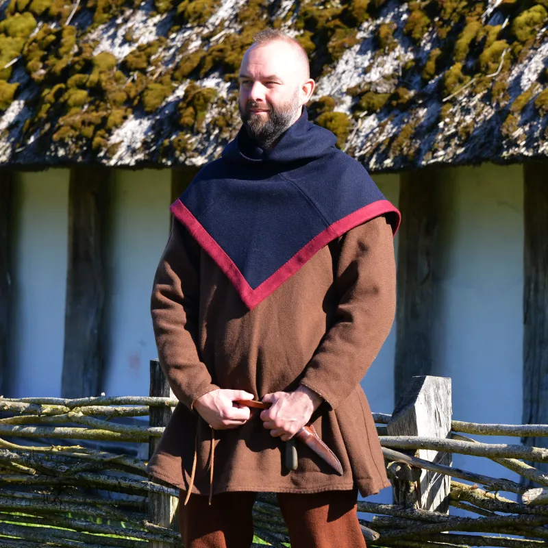 Beautiful Viking hood in dark blue color in diagonal pattern
