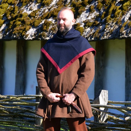 Beautiful Viking hood in dark blue color in diagonal pattern