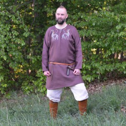 Leinentunika mit Stickerei, Wikinger – Pflaume (111161)
