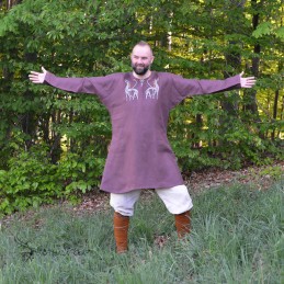 Linen tunic with embroidery, Viking – Plum (111161)