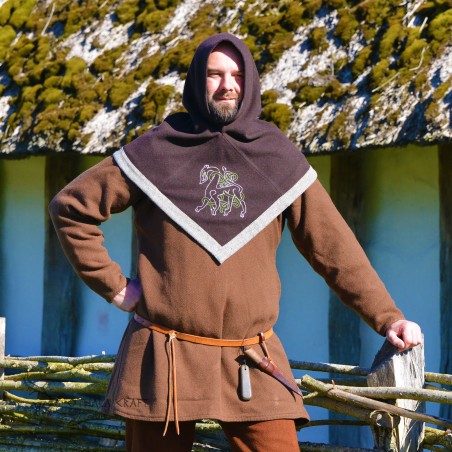 Beautiful Viking hood in dark brown color.