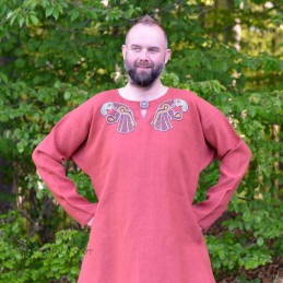 Linen tunic with embroidery, Slav, Viking – Red
