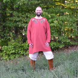 Leinentunika mit Stickerei, Slawen, Wikinger – Rot