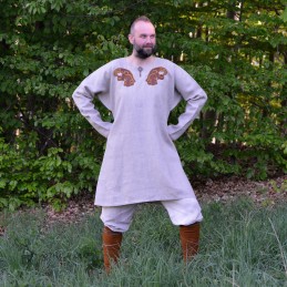 Leinentunika mit Stickerei, Slawen, Wikinger – Naturfarben