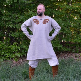 Linen tunic with embroidery, Slav, Viking – Natural