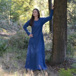 Simple dress made of 100% natural linen in dark blue color