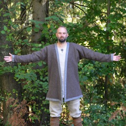 Haithabu-Kaftan, Wikinger-Klappenrock – braun, graugrüne Borte