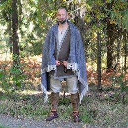 Dark blue-grey Viking cape of 100% wool in a herringbone pattern, to wear as a cape or use as a blanket.