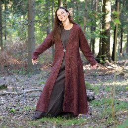Women's Viking coat of brown and dark red herringbone wool, cut based on the Hedeby find.