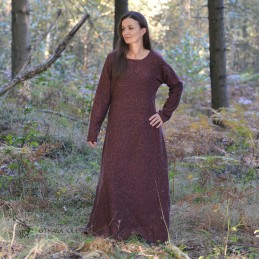 Braun-dunkelrotes Wikinger-Wollkleid im Fischgrätmuster