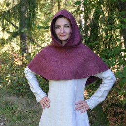 Bordeauxrote Wikinger-Gugel aus 100 % Wolle im Rautenköper, Form nach dem Fund aus Haithabu.