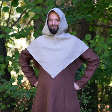Viking hood of natural linen, shape based on the Skjoldehamn find.