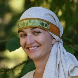 Viking age women SILK headband, forehead band - Slavic, Vikings, czółko - dark yellow and orange, Senmurv pattern