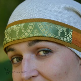 Wikinger Stirnband aus Seide – Kopfband für Frauen, dunkelgelb und orange, Senmurv-Muster