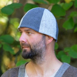 Viking Woolen hat from hand-woven wool – Grey and blue herringbone