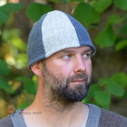 Viking Woolen hat from hand-woven wool – Grey and blue herringbone