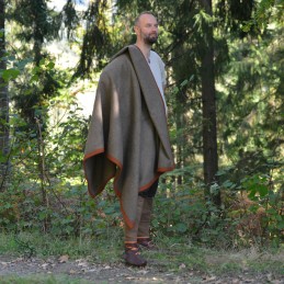 Woolen cape with hem - brick red and olive - Viking cloak, medieval cape, Vikings costumes