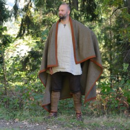 Woolen cape with hem - brick red and olive - Viking cloak, medieval cape, Vikings costumes