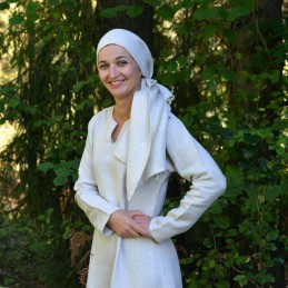 Wikinger Kopftuch aus Leinen – Kopfbedeckung für Frauen, naturfarben, Rautenbindung