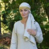 Viking women's headband of yellow linen in a diamond pattern.