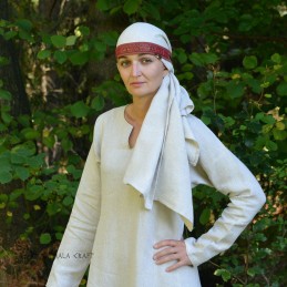 Viking age women SILK headband, forehead band - Slavic, Vikings, czółko - red and brown
